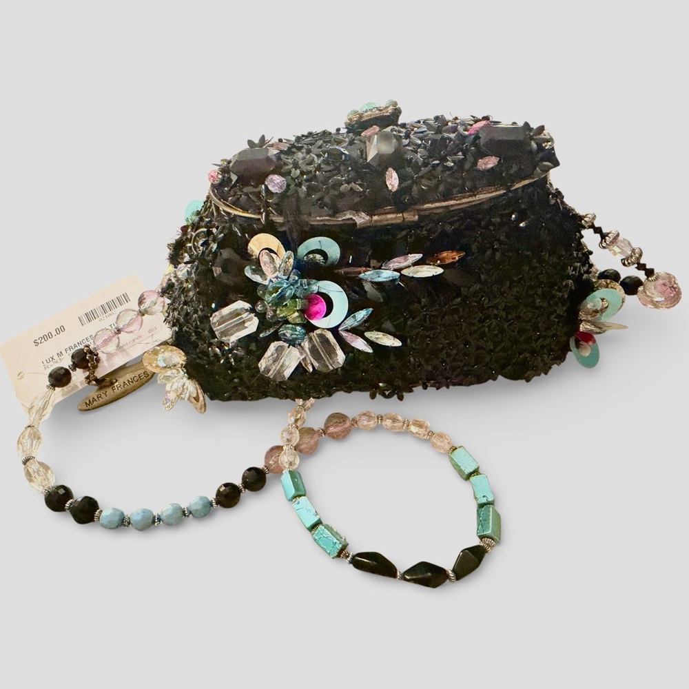 Mary Frances Black Beaded Bag with Vibrant Details - Picture 3 of 7